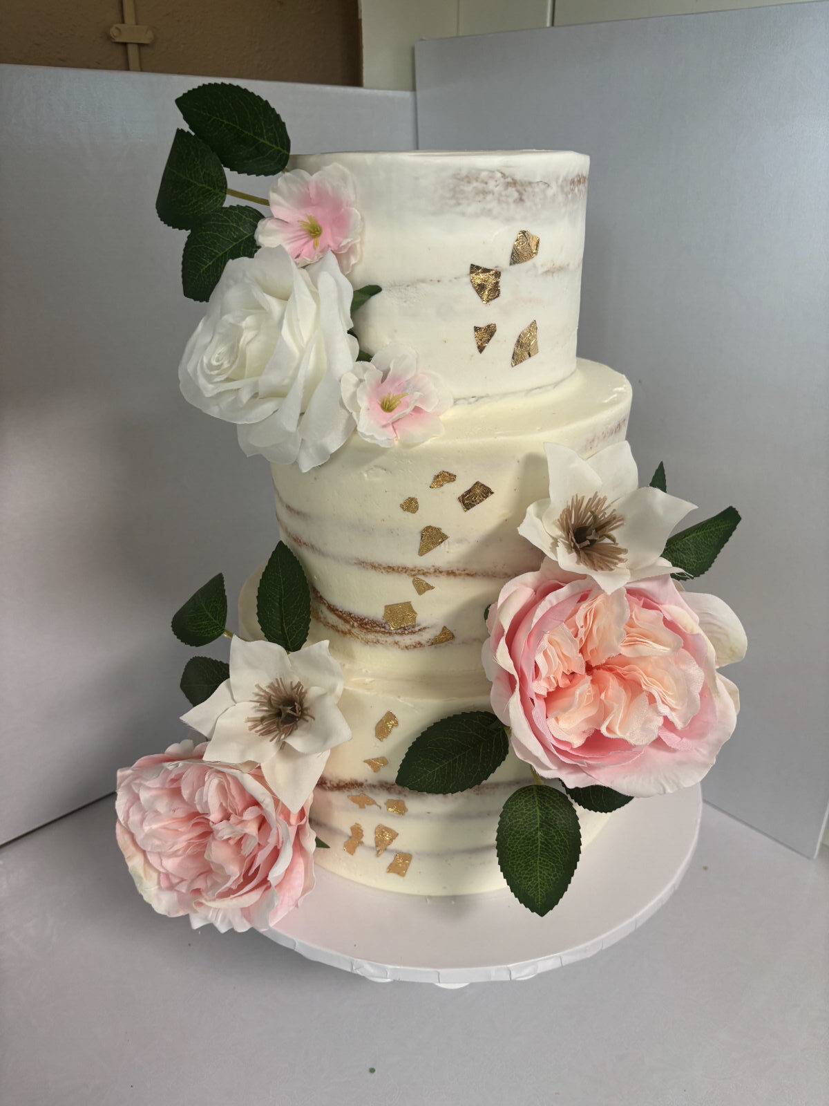 3 tier naked floral gold